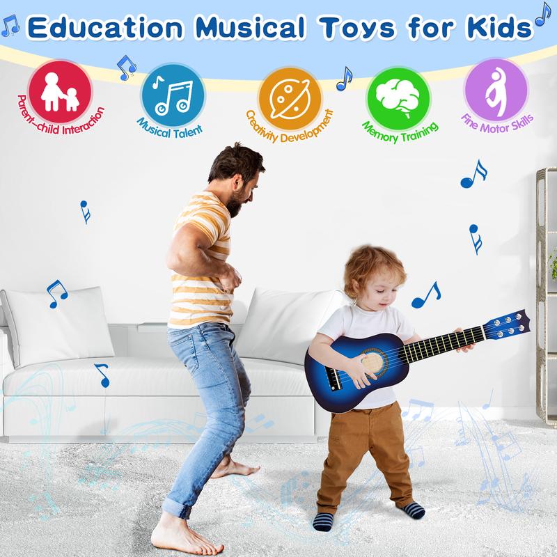 Music Toy Guitar for Kids 21-inch Wooden Acoustic Guitar 6 Strings Ukulele Guitar for Toddler Musical Instruments Learning Toys for Boys Girls Gifts Ages 3-7