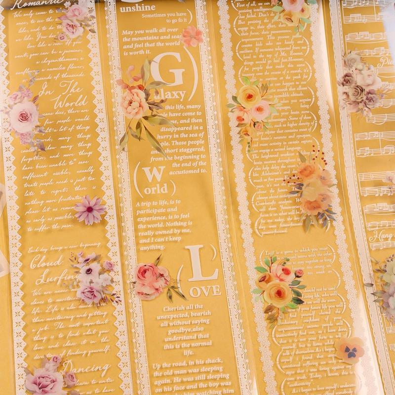 Vintage Flower Letter Pattern Sticker Tape, 6 Counts set Waterproof PET Material Sticker Tape, DIY Decorative Sticker for Scrapbooking, Journaling