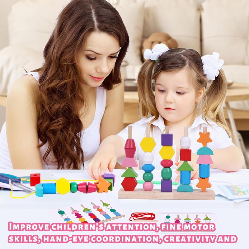 Christmas gift for kids  Beads Sequencing Toy, Wooden Stacking Toys Montessori Toys for Kids Coordination Toy Educational Preschool Learning Toys