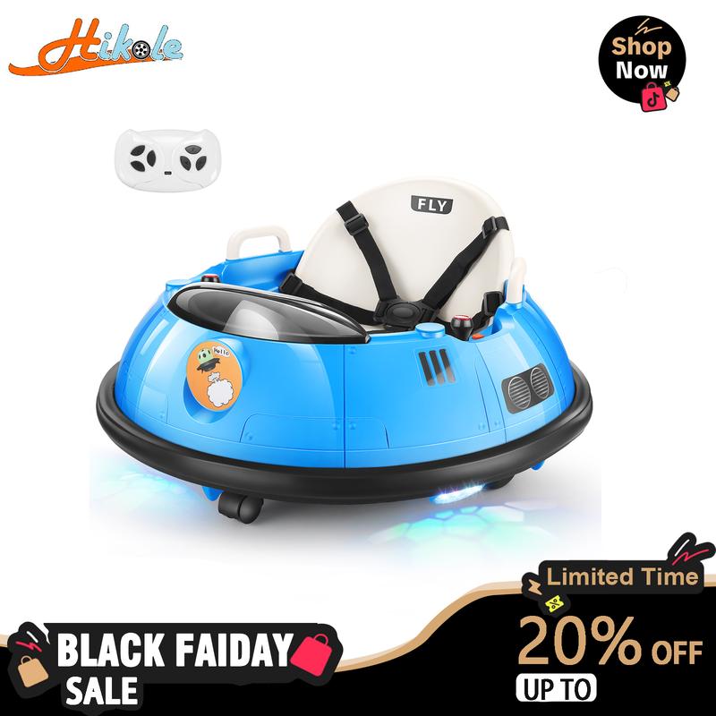 Hikole Ride-Ons Toys Bumper Car with Remote Control - 12V Battery Powered Ride on Bumper Car, 360 Degree Spin, LED Lights, Safety Belt