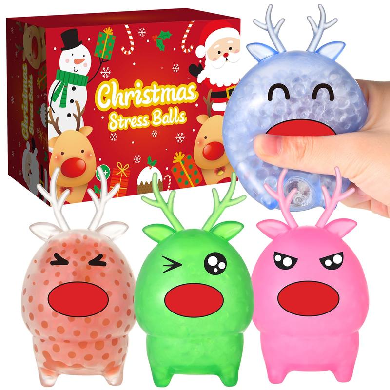 Christmas Stress Balls Toys, 4 Pack Christmas Elk Stress Fidget Toys, Squishy Squeeze Balls Christmas Party Favors Christmas Stocking Stuffers Gifts