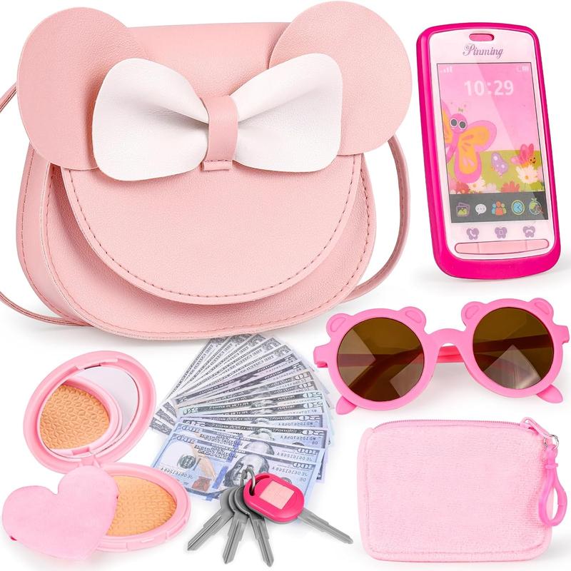 Christmas Play Purse for Little Girls, 23PCS Toddler Purse with Pretend Makeup for Kids, Princess Toys Includes Crossbody Bag, Phone, Wallet, Keys, Kids Toy Purse Birthday Gift Toys for Girls 3 4 5 6+