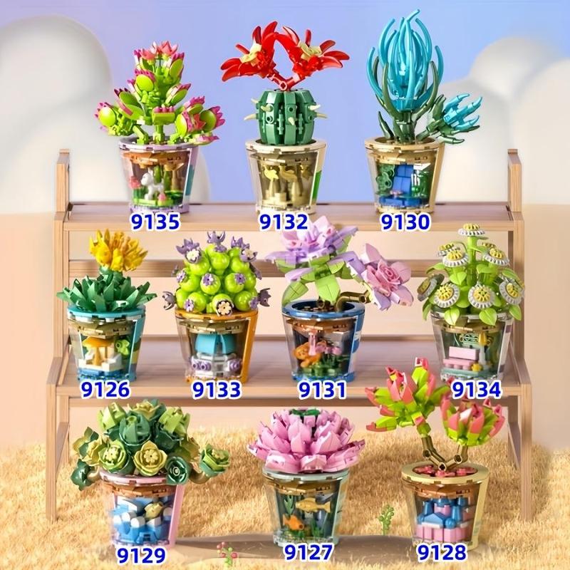 Mini Potted Flower Building Blocks (1 Box), Potted Succulent Building Blocks, Assembling Blocks Toys for Kids and Adults, Flower Building Block Home Decor