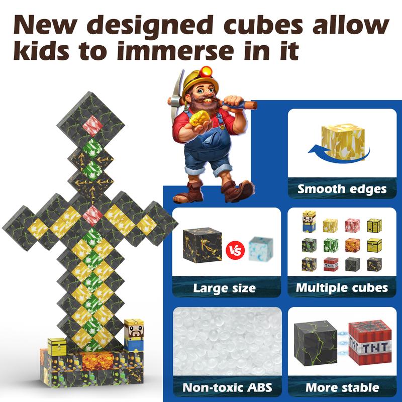 100 Magnetic Building Blocks - the Stone Age. Unleash Creativity, Build 3D World. Endless Fun for Kids. Ideal Gift to Ignite & Develop. magnet cube buildable  toys