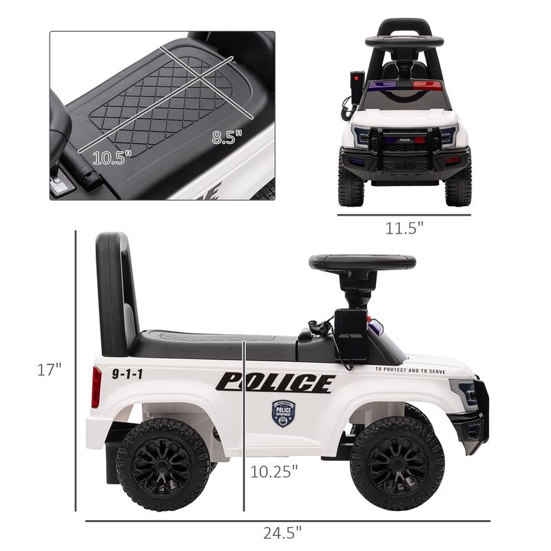 Kids Push Ride-On Car with PA System, Horn, and Under-Seat Storage, Police Truck Style, for Boys and Girls 18 Months to 5 Years Old