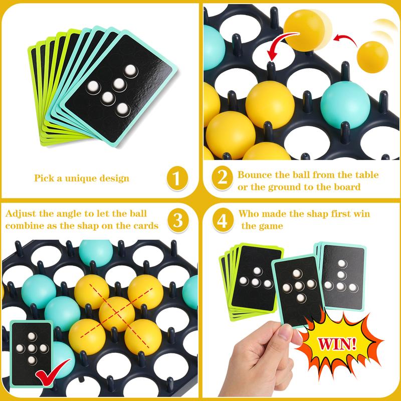 Bounce Ball Game with Family, Connect Ball Board Games Table Game Toys,The Perfect Holiday Toy with 9 Cards with Different Patterns,16 Balls and 1 Game Grid