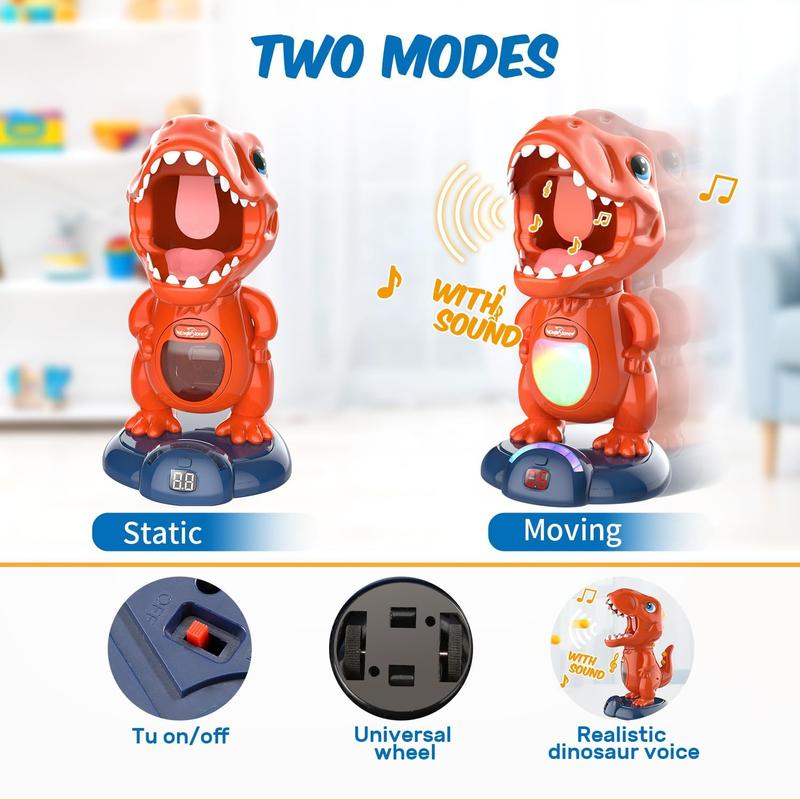 Movable DinosaurToy Set with 2 Air Pump , LED & Sound Effects, Score Record, 48 Foam Balls, Electronic Target Practice Game