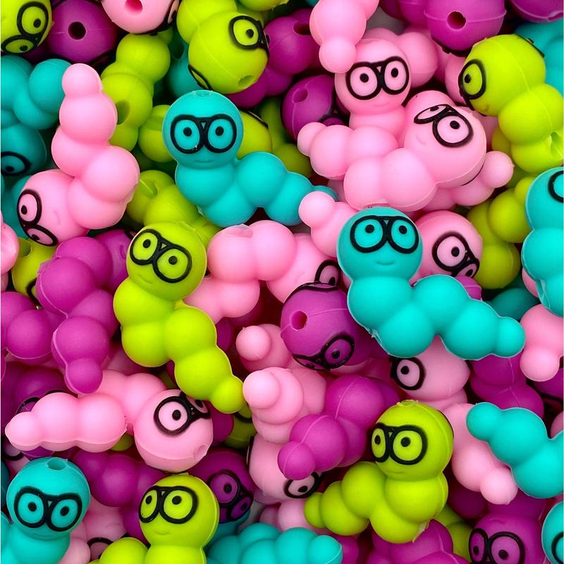 Bookworm 3D Silicone Focal Beads | School Beads | Worm Beads | 3D Beads