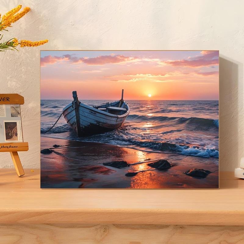 Boat on The Sea at Sunset Pattern DIY Painting by Numbers Kit, 1 Set DIY Paint by Numbers Kit without Frame, Wall Art Decor for Home Living Room Bedroom