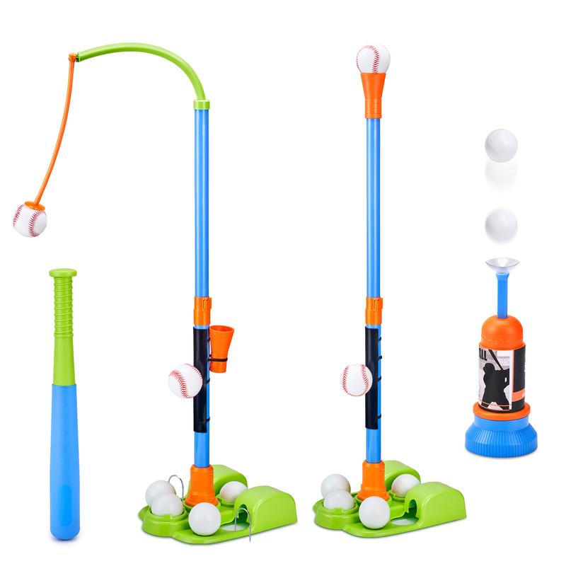 JoyCat 3-in-1 T Ball Sets, Baseball Training Equipment with Tee Ball Stand, Hanging Tee, Ball Launcher,6pcs Baseballs, Adjustable Height Baseball Toys