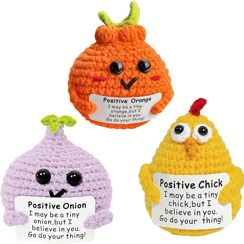 Positive Onion & Chick & Orange Design Crochet Ornament, 3 Counts Cute Cartoon Crochet Gifts, Home Decor Supplies