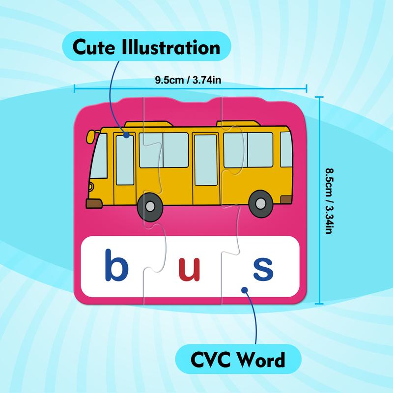 Kasfalci CVC Puzzle Cards for learners,CVC Word Games,Phonics Games,3 Alphabet Letter Word Puzzles,Learning Spelling Games CVC Word CVC Word flashcards  for