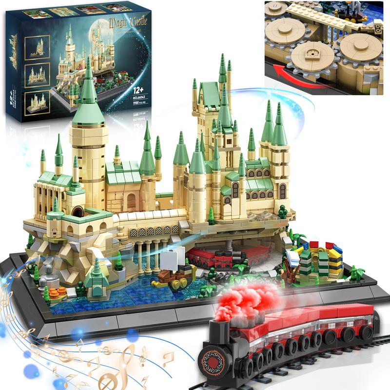 TOKMOC 66043,1988 Pieces,Magic Music Box Castle Building Block Set,Architecture House Building Set with Spinning Trains and Arena, Birthday Gift and Home Decoration,For aged 12 and above,Stress relief toy block toy perfect christmas