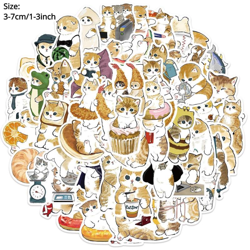 64pcs Cute Cartoon Cat Pattern Decorative Sticker, DIY Decoration Sticker for Laptop, Guitar, Phone Case, Skateboard & Scrapbook