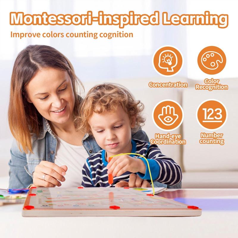 Magnetic Color and Number Maze Montessori Toys for Toddlers Over 3 Years Old Wooden Puzzle Activity Busy Board Wooden Color Matching Gift Idea Toys Preschoolers 3 4 5 Years Old Girls (Mushroom House)