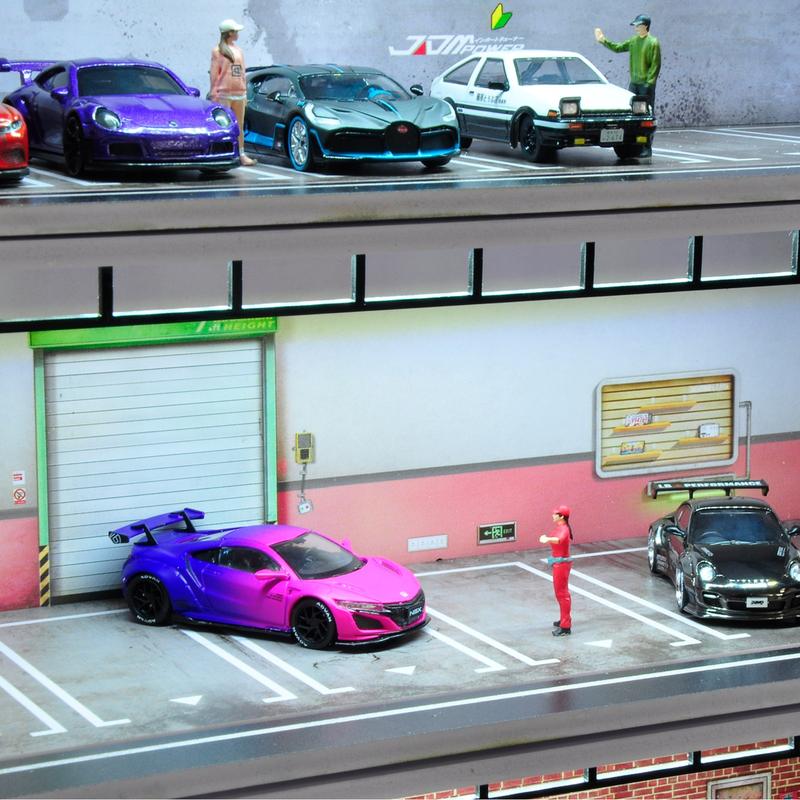 Hot Diecast Wheels Car Display Case - 1 64 Scale Die-cast Model Car Display Case with LED Light and Acrylic Cover, Parking Garage Dioramas