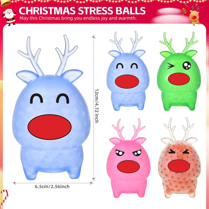 Christmas Stress Balls Toys, 4 Pack Christmas Elk Stress Fidget Toys, Squishy Squeeze Balls Christmas Party Favors Christmas Stocking Stuffers Gifts