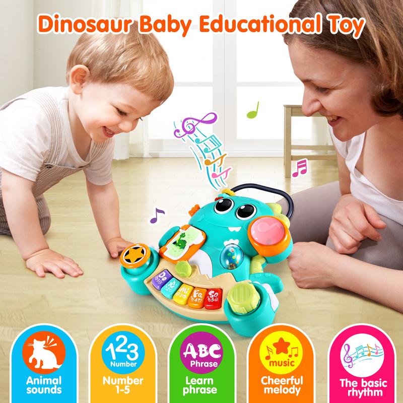 Moosia Baby Toys 6-12 Months Dinosaur Piano Music Light Up Toys for 1 Year Old Boys Girls Infant Toys for 7 8 9 10 12 18 Months Interactive Piano Keyboard Toys Baby Christmas 1st Birthday Gifts