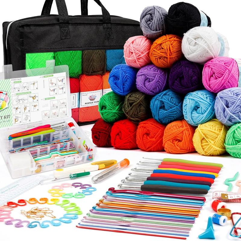 20 Large Acrylic Yarn Skeins-105 PCS Crochet Kit with Hooks Yarn Set, Premium Bundle Includes 2000 Yards Yarn Balls, Needles, Accessories, Ideal Starter Pack for Adults Beginner Professionals