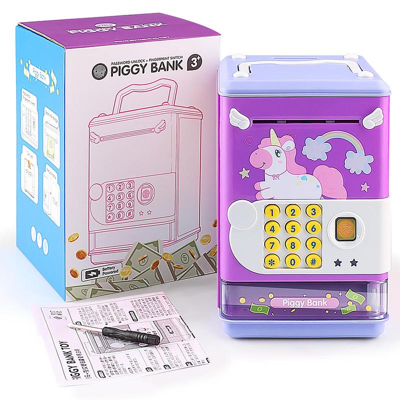 Mini Simulation Electronic ATM Machine, Piggy Bank Toy with Password & Fingerprint Unlocking, Money Saving Toy for Kids