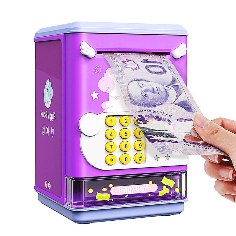 Mini Simulation Electronic ATM Machine, Piggy Bank Toy with Password & Fingerprint Unlocking, Money Saving Toy for Kids