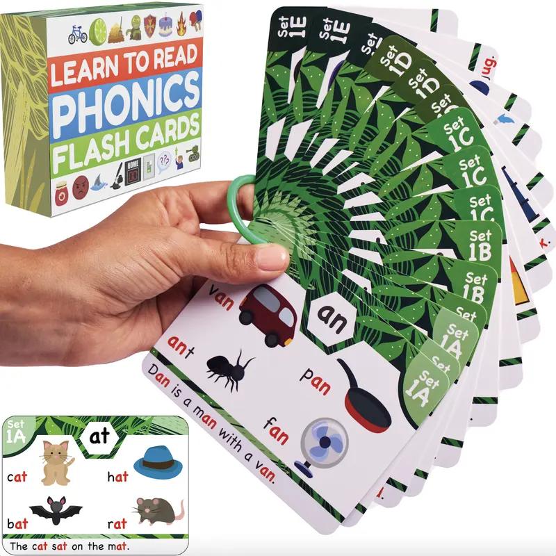 Phonics Flash Cards - Learn to Read in 20 Phonic Stages - Digraphs CVC Blends Long Vowel Sounds - Phonics Games for Kids Ages 4-8 Kindergarten First Second Grade Homeschool Educational