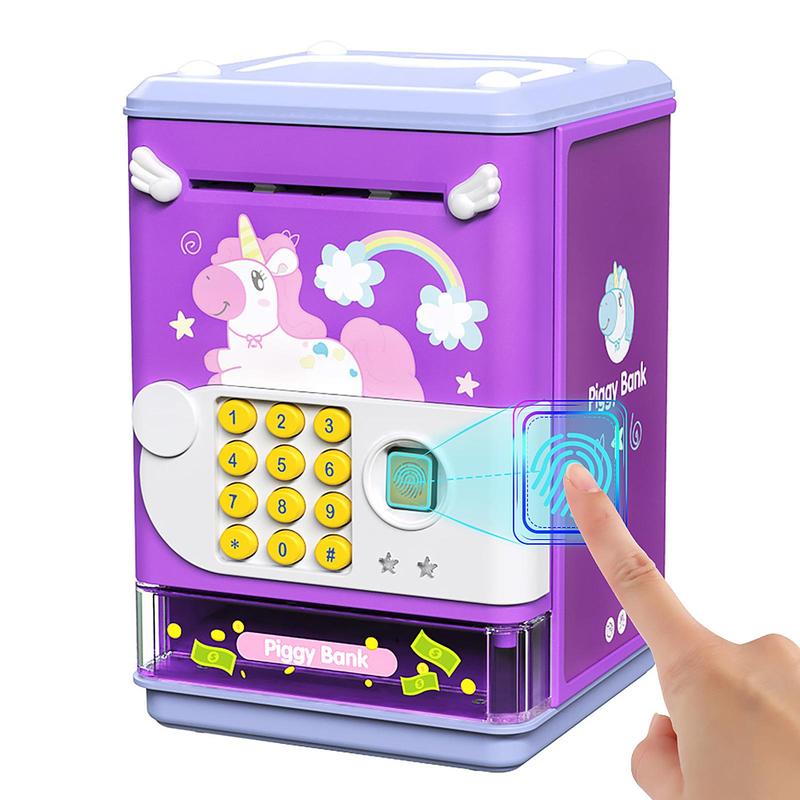 Mini Simulation Electronic ATM Machine, Piggy Bank Toy with Password & Fingerprint Unlocking, Money Saving Toy for Kids