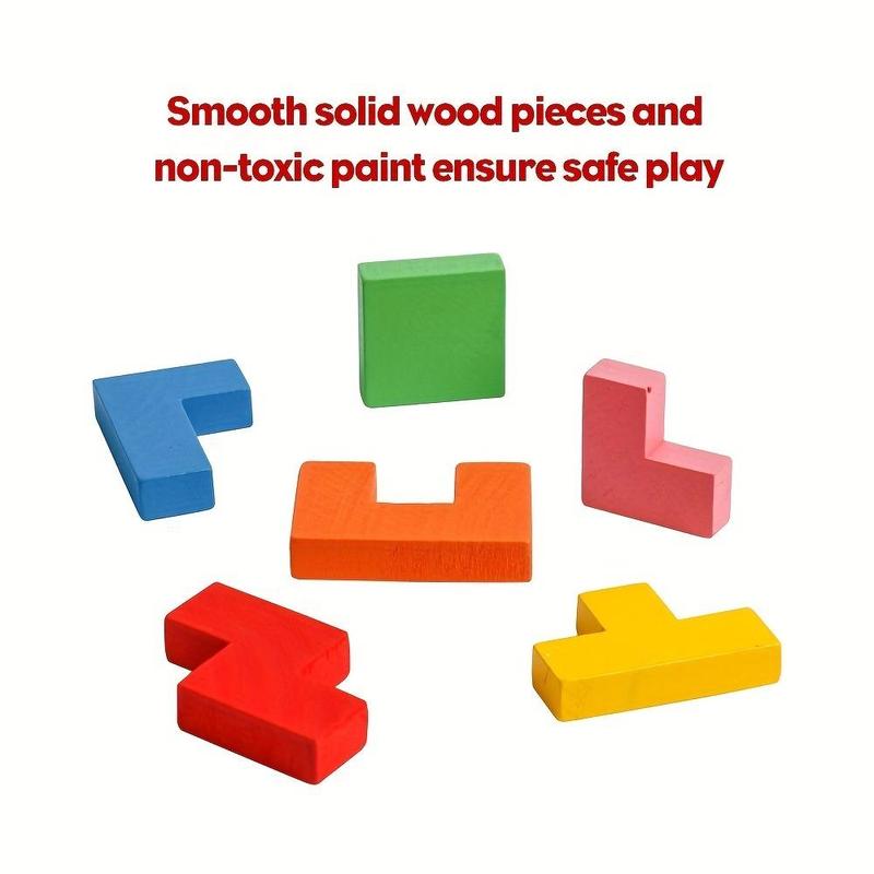 USATDD Wooden Solid Color Puzzles Blocks Brain Teasers Toy Russian Tangram Colorful Jigsaw Game Montessori Intelligence STEM Gift