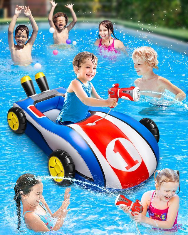 Pool Inflatable Floats for Kids, Airplane Car Swimming Pool Floats, Kids Pool Float with Gun for Kids Swimming Pool Beach Summer Water Float Party Outdoor kiddie pool