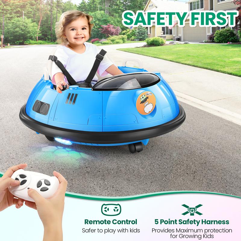 Hikole Ride-Ons Toys Bumper Car with Remote Control - 12V Battery Powered Ride on Bumper Car, 360 Degree Spin, LED Lights, Safety Belt