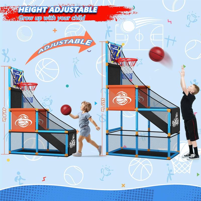 Arcade Basketball Game Set Boy Toys: Indoor Basketball Hoop with 4 Balls Outdoor Sports Toy for Kids 3-12 Years Old Adjustable Height with Air Pump Christmas Birthday Gifts Aged 3-5 6 6-8 7 8 8-12 9