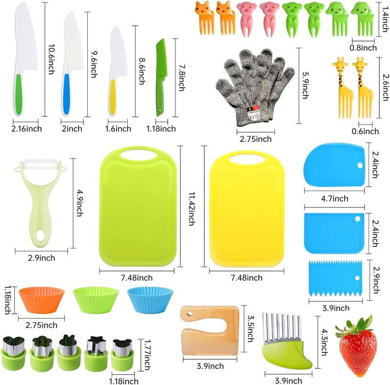 33 PCS Christmas Kids Cooking Sets Real, Kids Cutting Board and Knife Set, Kid Safe Knife Set