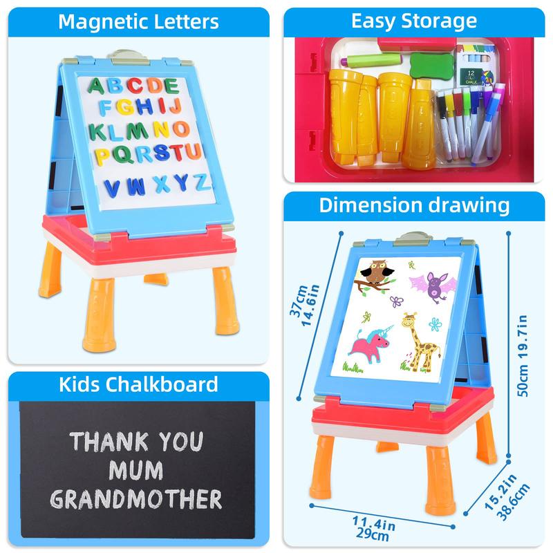 AyeKu Easel for Kids,Tabletop Easel for Toddler, Educational Toys Gifts for 3 4 5 6 7 Year Old Boys Girls -Comes with Chalkboard, Magnetic Whiteboard Letters and More (Pink)