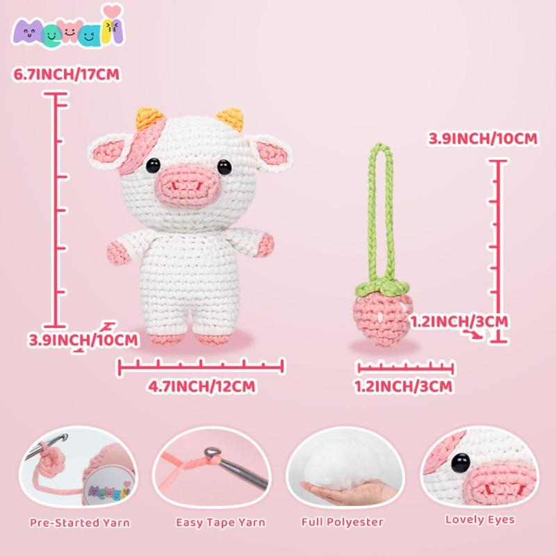 Mewaii Cute Cartoon Cow Crochet Kit, 1 Count Crochet Kit Set for Beginners, DIY Animals Crochet Kit for Party Festival Decor