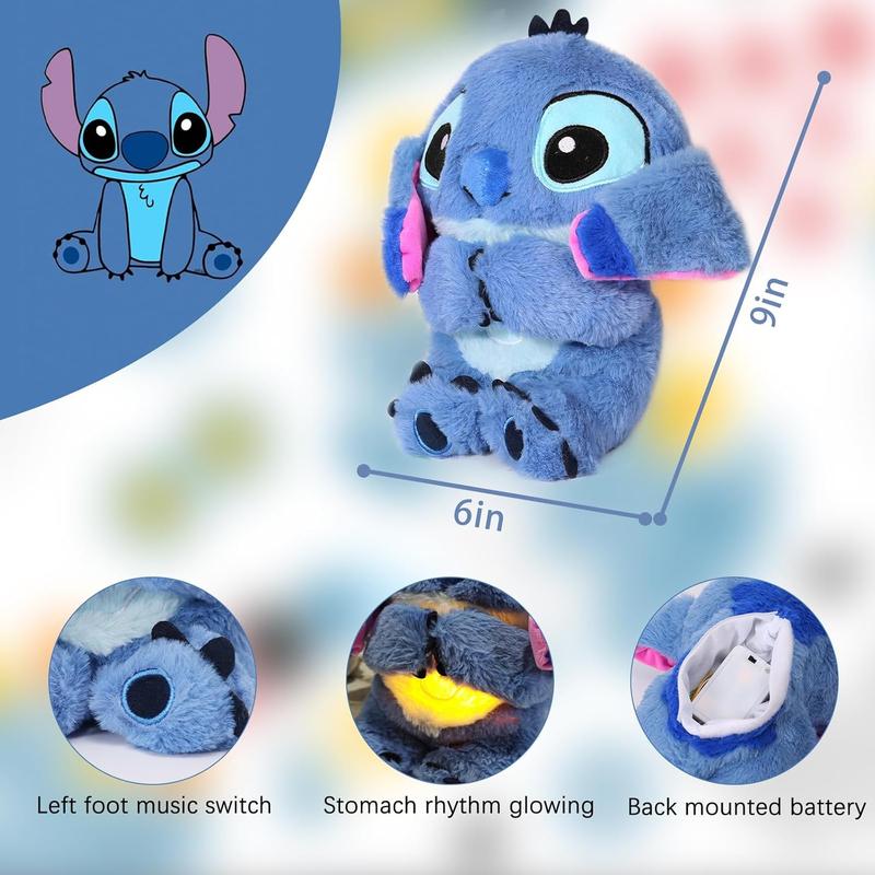 Stitch Anxiety Relief Plush Animal Breathing Relief Plush Animal Baby Sound Machine with Sensory Details Music Lights and Rhythmic Breathing Movements