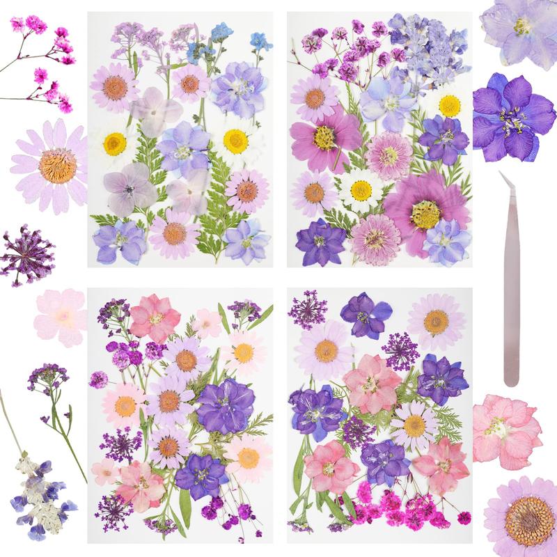 80Pcs Pressed Flowers Bulk Dried Pressed Flowers for Resin Crafts Real Dry Leaves Natural Herbs Kit with Tweezer for Scrapbooking DIY Resin Mould Art Crafts Candle Soap Making Nails Décor