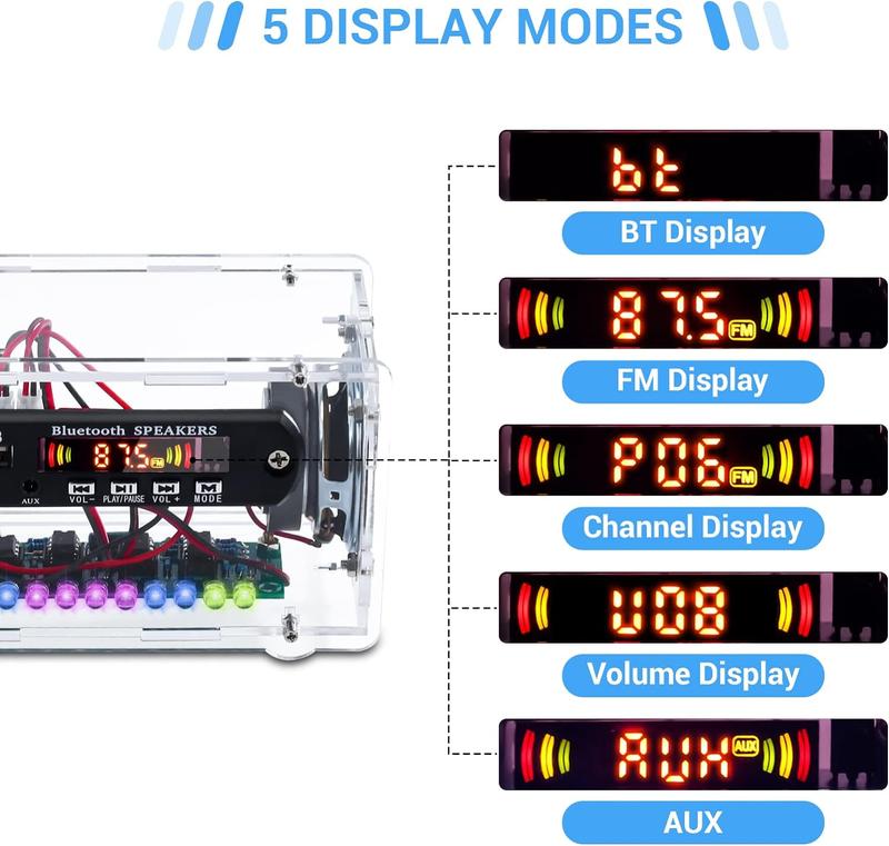 DIY Bluetooth-Compatible soldering Kit with FṂ Radio, Electronic Soldering Practice Kit USB Mini Home  DIY Kit with Digital Display and Colorful LED Lights for School STEM Project