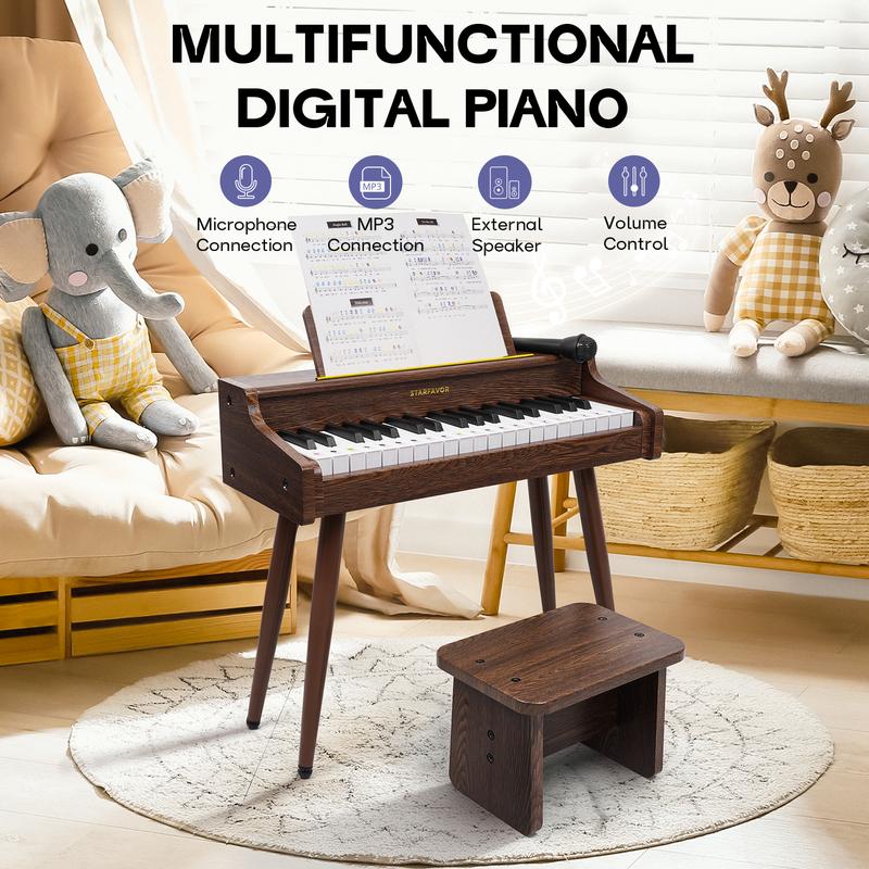 Starfavor Kids Piano Keyboard,37 Keys Digital Piano,Music Educational Toy,for 3+ Girls and Boys,with Volume Adjustable,Piano Toy with Microphone