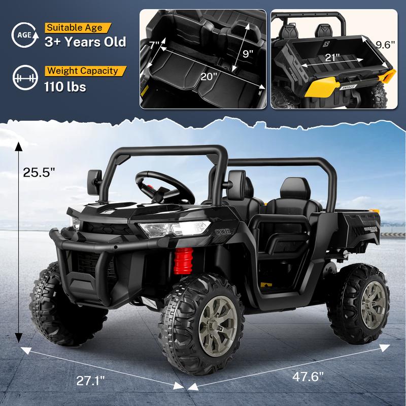 Hikole 24V Ride-ons Toys UTV with Electric Dump Bed & Remote Control, 2 Seater Kids UTV with Dump Truck for Boys Girls,Parent's Control,Shovel, Music Player, Outdoor Play Sets, Cool Toys, Kid Play Sets, Toys For Kids,Free Shipping