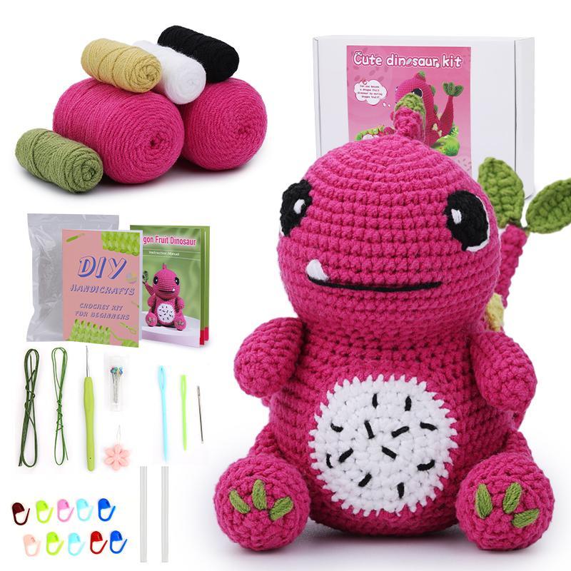 DIY Crochet Kit, 1 Set Dinosaur Crochet Starter Kit with Step-by-step Video Tutorial, Crochet Animal Kit for Beginners, DIY Crochet Supplies