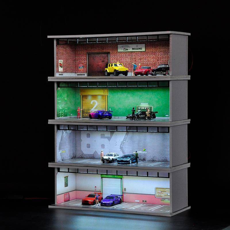 Hot Diecast Wheels Car Display Case - 1 64 Scale Die-cast Model Car Display Case with LED Light and Acrylic Cover, Parking Garage Dioramas