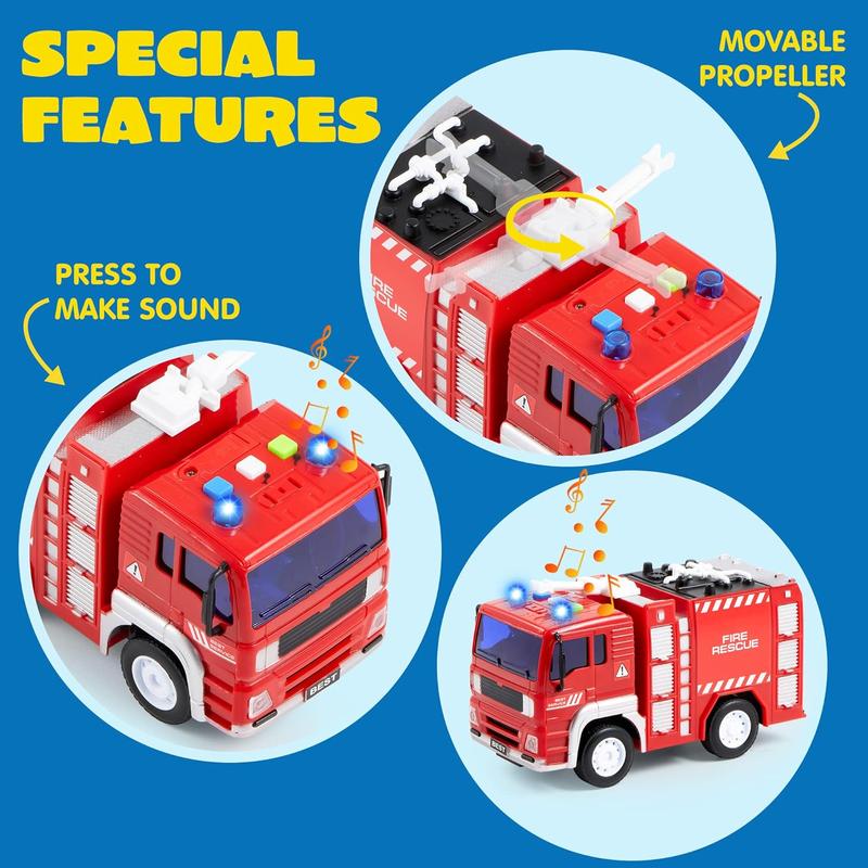  4 Packs Emergency Vehicle Toys with Light and Sound, Including Fire Truck, Ambulance Toy, Play Police Car and Toy Helicopter For Christmas New Year Gifts