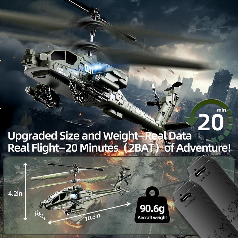 RC Helicopter, 10.8x4.2x3.6 Remote Control Helicopter with LED Light, One Key Takeoff Landing, 3.5 Channels, Gyro Stabilizer, 2.4GHz Military Helicopter Toys for Kids Adults (Green)