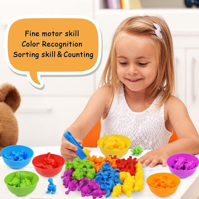 1 Set Color Classification & Sensory Training Toy, Counting Dinosaur Toys, Matching Games with Sorting Bowls, Early Educational Math Toys