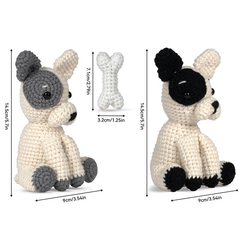 Dog Design Crochet Kit, 3 Counts sete Cute Dog & Bone Crochet Starter Kit with Step-by-step English Video Tutorials, DIY Handmade Lover Starter Kit