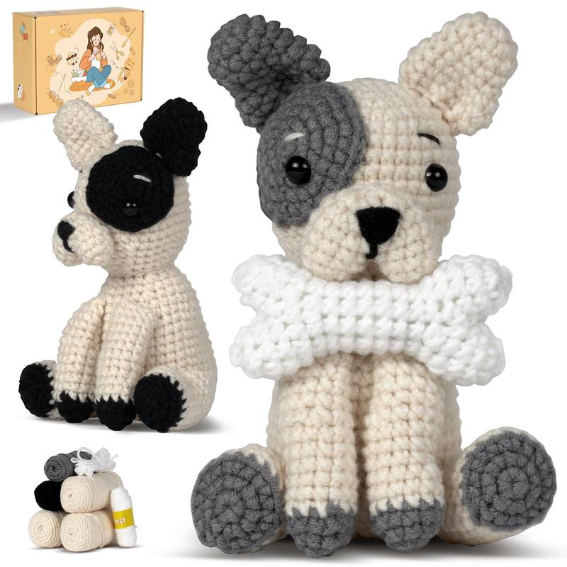 Dog Design Crochet Kit, 3 Counts sete Cute Dog & Bone Crochet Starter Kit with Step-by-step English Video Tutorials, DIY Handmade Lover Starter Kit