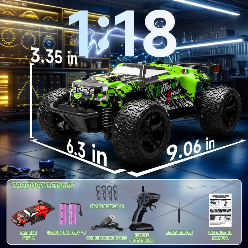 1:18 All Terrain RC Car, 20 KPH High Speed 4WD Electric Vehicle with 2.4 GHz Remote Control, 4X4 Waterproof Off-Road RC Trucks with 2 Rechargeable Batteries, Christmas Toys Gifts drift rc power wheels rccars of