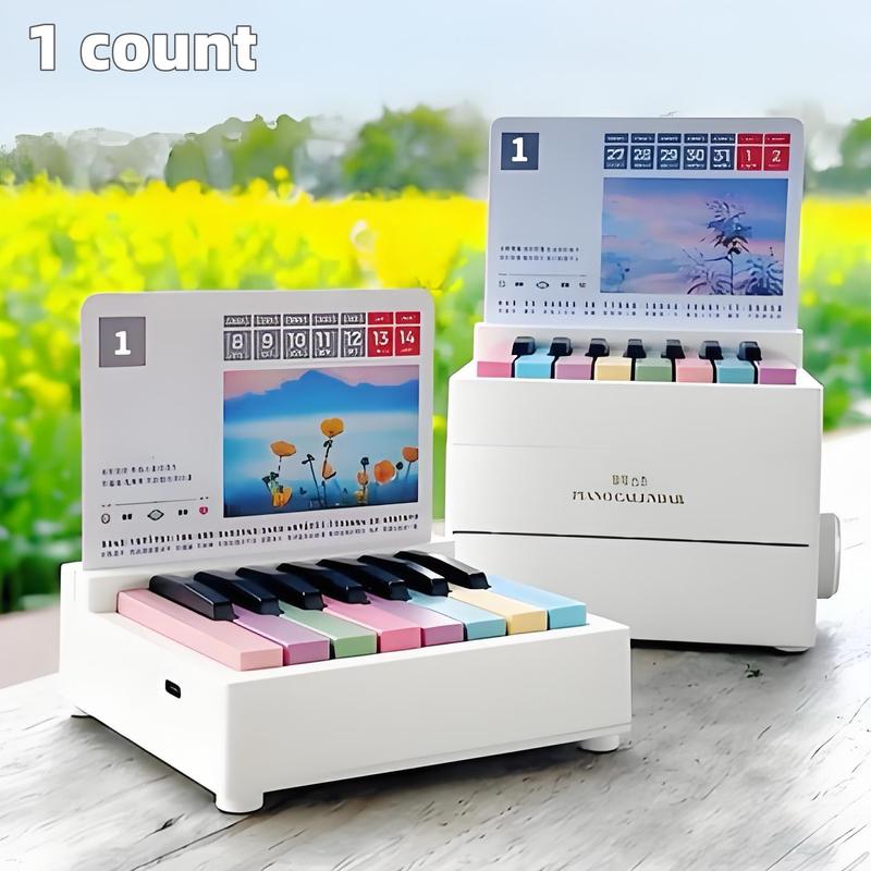 Mini Piano Calendar With Battery, 15 Key Small Piano Calendar with Mobile Phone Holder，Rechargeable Piano Calendar, Simplified Sheet Music, Birthday Gift, Christmas Gift