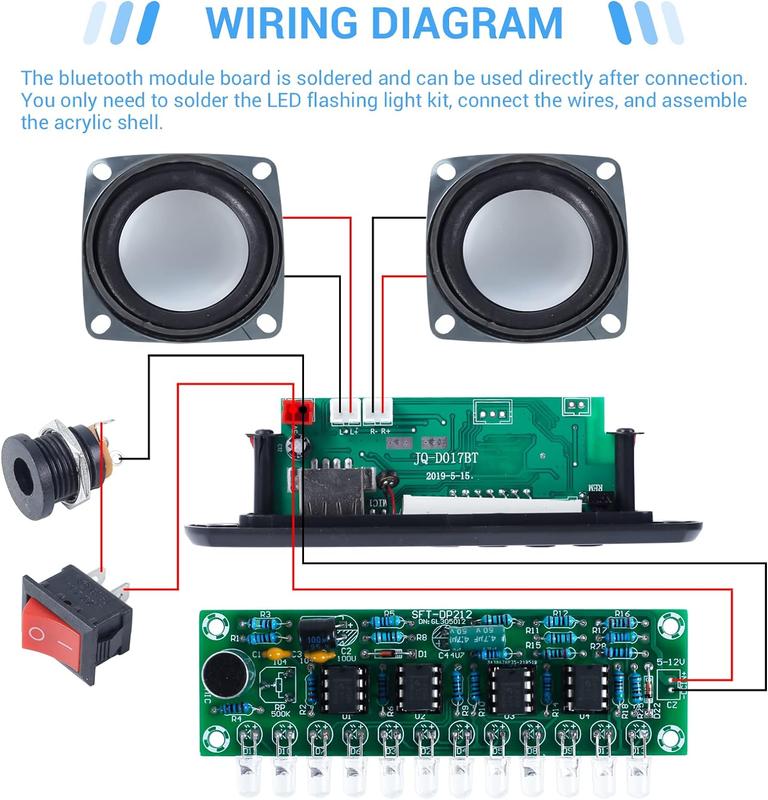 DIY Bluetooth-Compatible soldering Kit with FṂ Radio, Electronic Soldering Practice Kit USB Mini Home  DIY Kit with Digital Display and Colorful LED Lights for School STEM Project