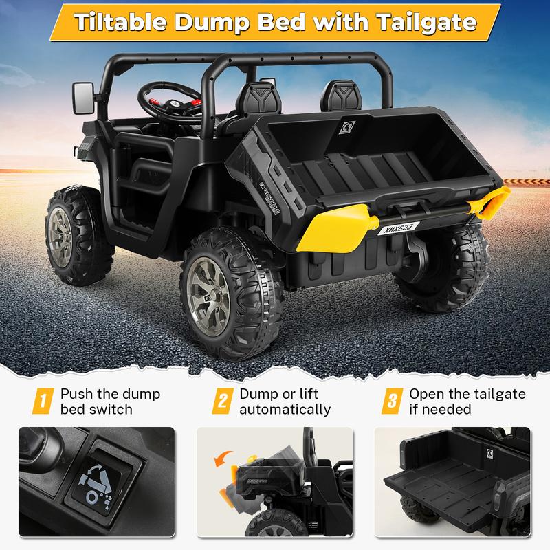 Hikole 24V Ride-ons Toys UTV with Electric Dump Bed & Remote Control, 2 Seater Kids UTV with Dump Truck for Boys Girls,Parent's Control,Shovel, Music Player, Outdoor Play Sets, Cool Toys, Kid Play Sets, Toys For Kids,Free Shipping